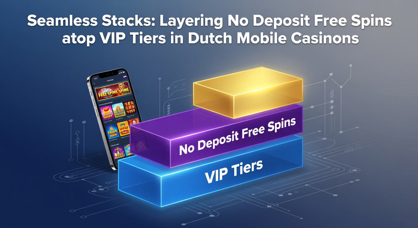 Mobiele casino interface met gestapelde bonusiconen, inclusief free spins en VIP-tiers op een Nederlands platform
