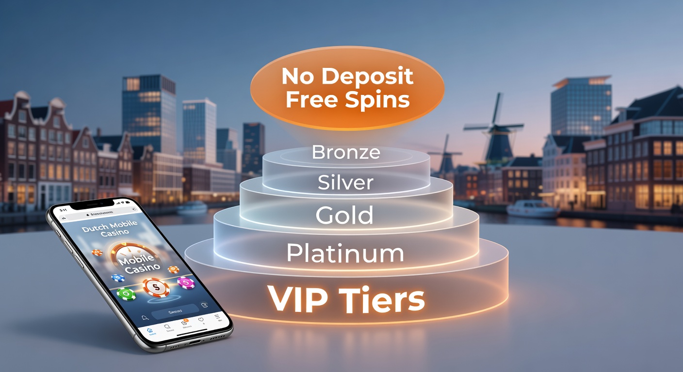 Grafiek met gestapelde bonuslagen, VIP-piramide en free spins iconen op een mobiel scherm in een Nederlands casino context