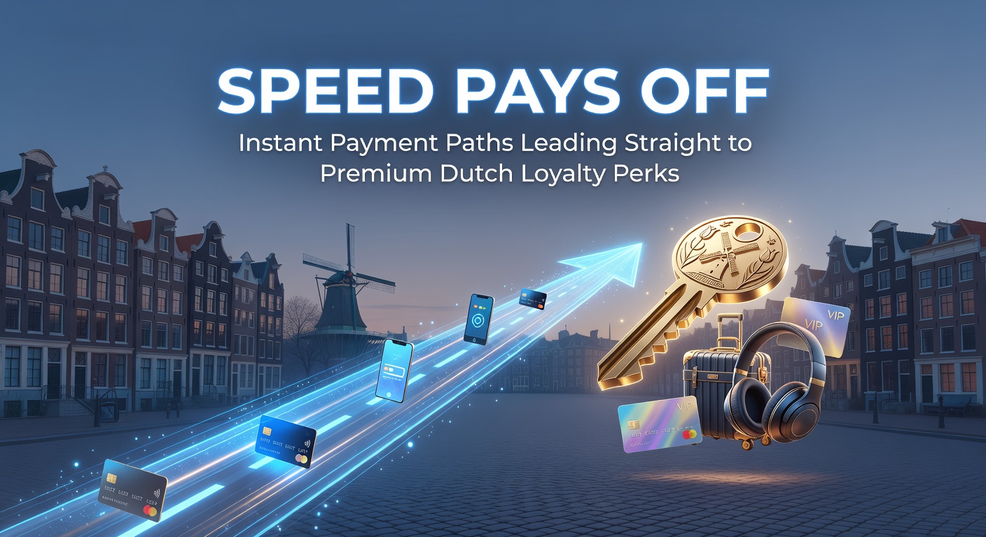Grafische weergave van snelle betaalmethoden zoals iDEAL en Apple Pay die direct toegang geven tot VIP-loyaliteitsniveaus in Nederlandse online casino's